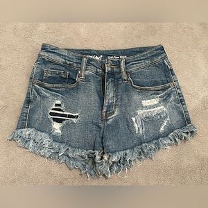 Mossimo High Rise Jean Cutoff Short Size 00/24. Rips w/lining, faded EUC